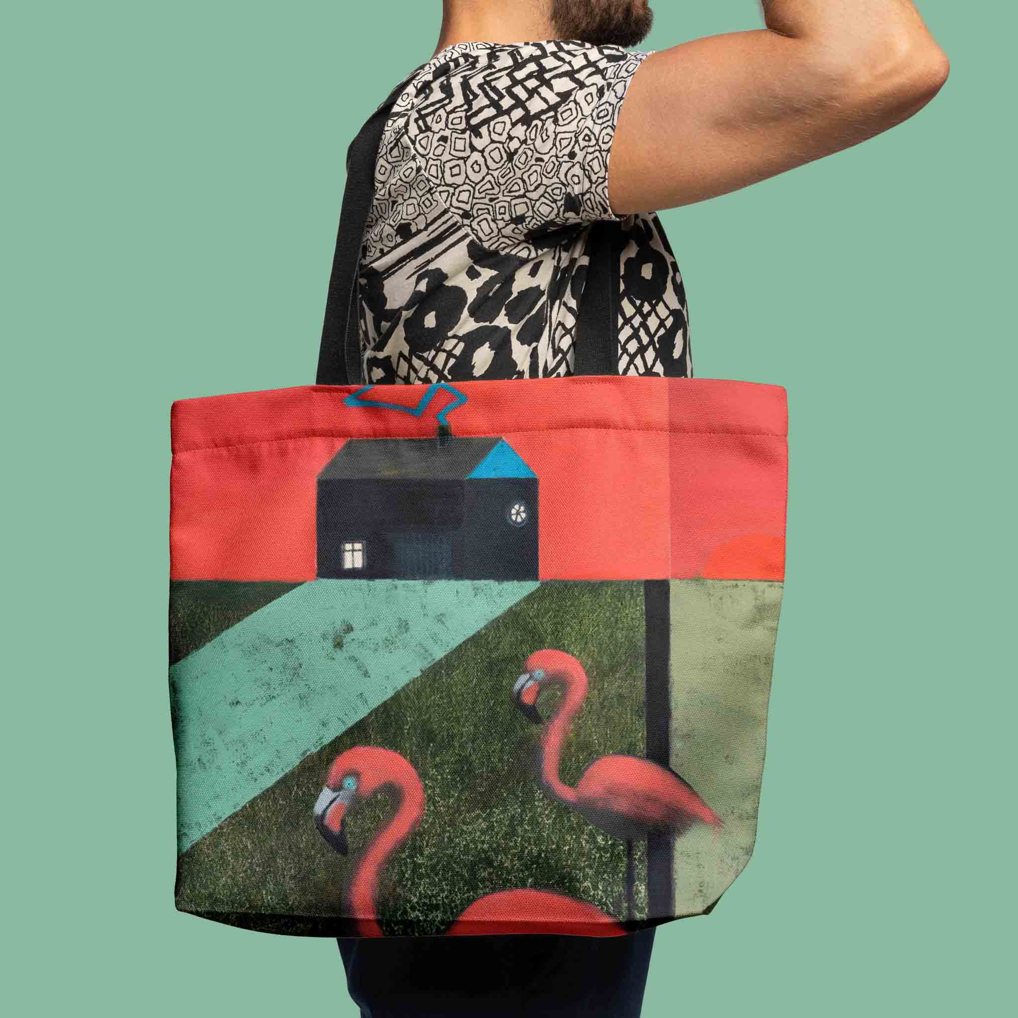 Saulėlydis pink flamingo viloje pirkinių krepšys