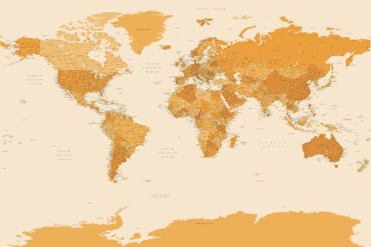 Kelionių žemėlapis su smeigtukais Šviesiai rudas detalus pasaulio žemėlapis su smeigtukais