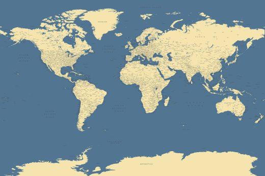 Kelionių žemėlapis su smeigtukais Tamsiai mėlynas detalus pasaulio žemėlapis su smeigtukais