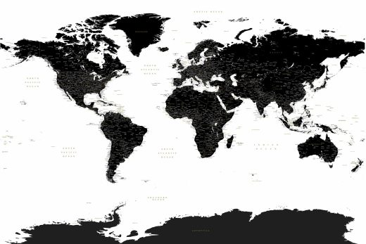 Kelionių žemėlapis su smeigtukais Juodi žemynai detalus pasaulio žemėlapis su smeigtukais