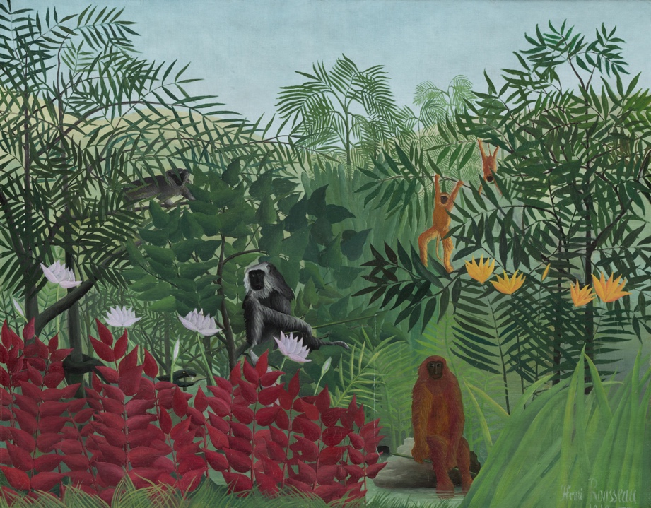 Klasiku reprodukcijos Tropical forest with monkeys