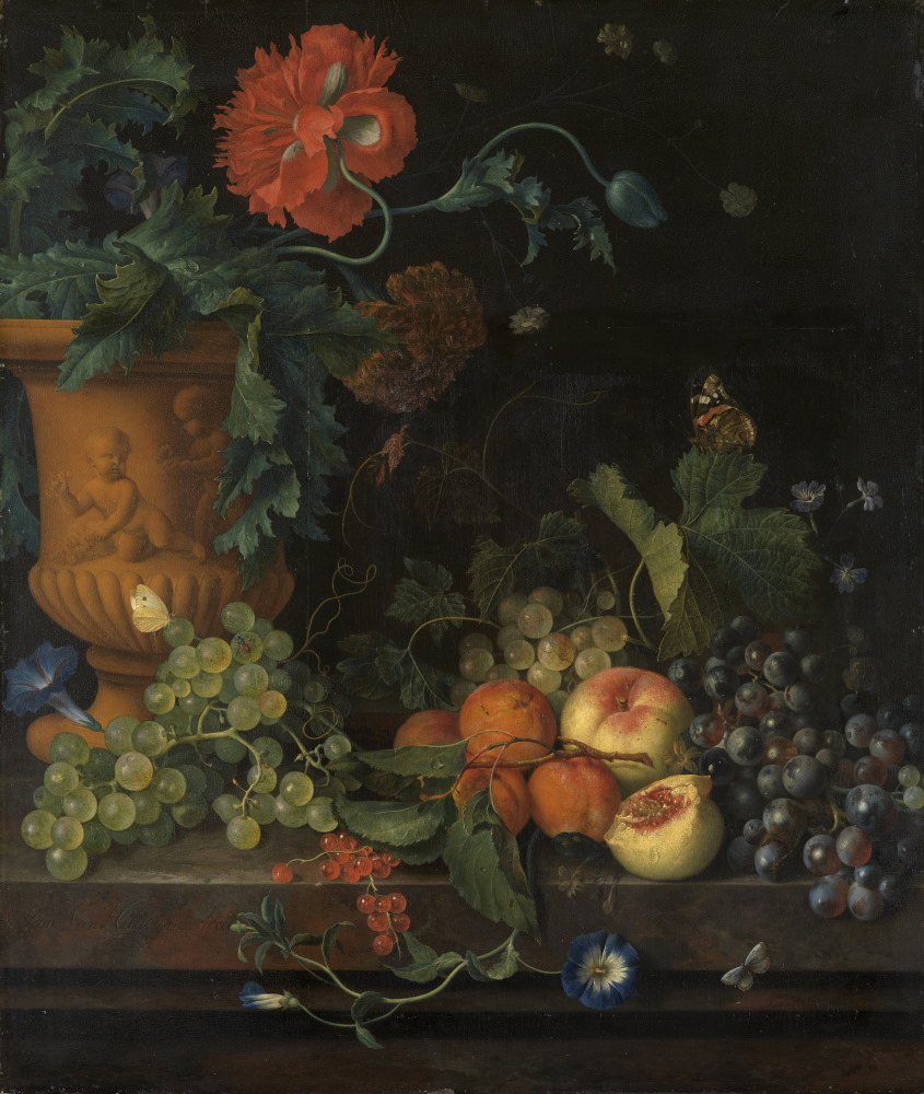 [K] Terracotta Vase with Flowers and Fruits