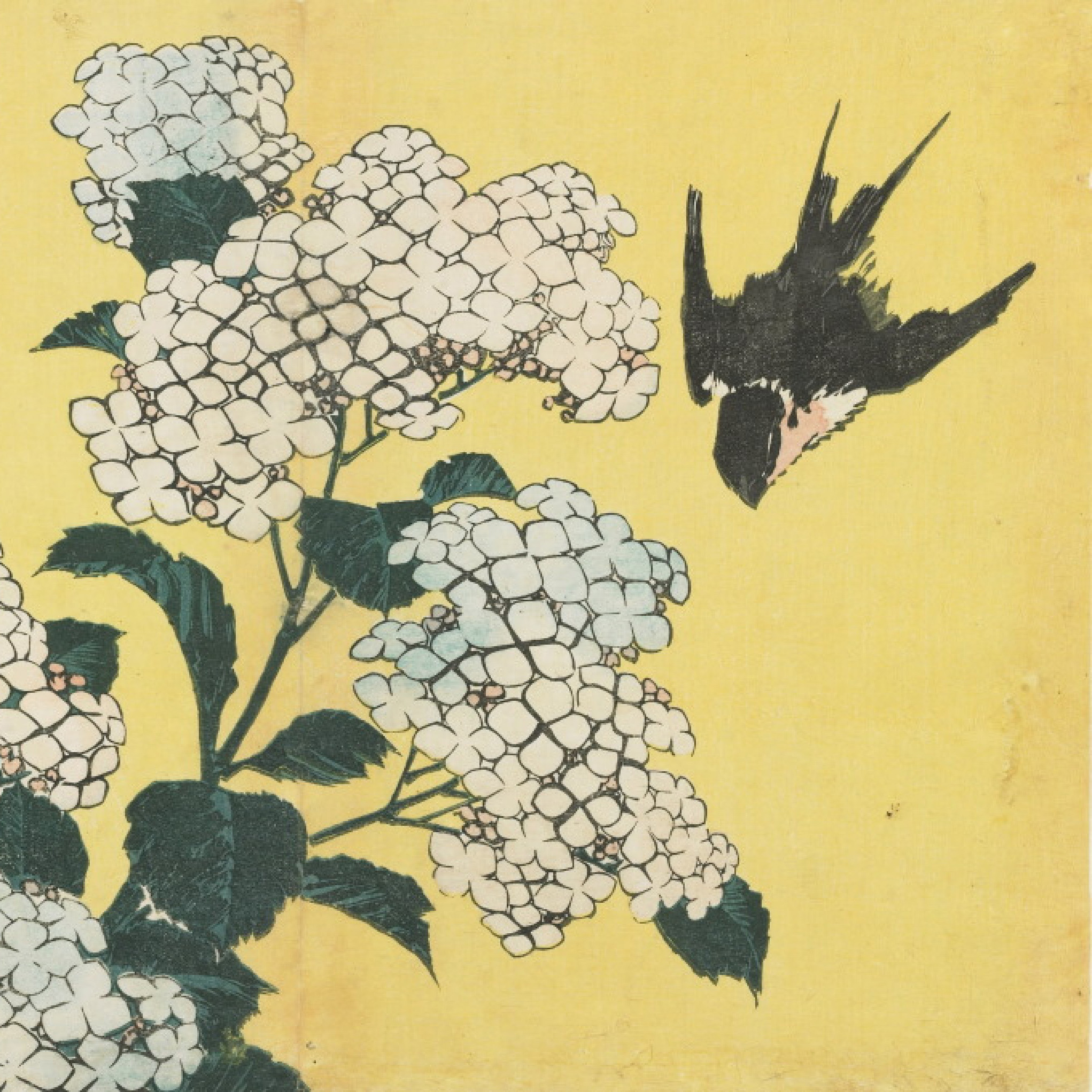 interjero detale pagalvele Hokusai - hydrangeas and swallow