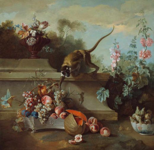 Žymūs XVII - XX a. tapytojai [K] Jean Baptiste Oudry - Monkey, Fruits and Flowers 1724